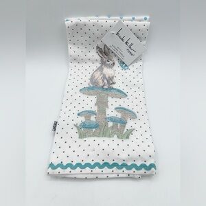 Nicole Miller Easter Bunny Kitchen Towels Embroidered Blue White Set of 2 New